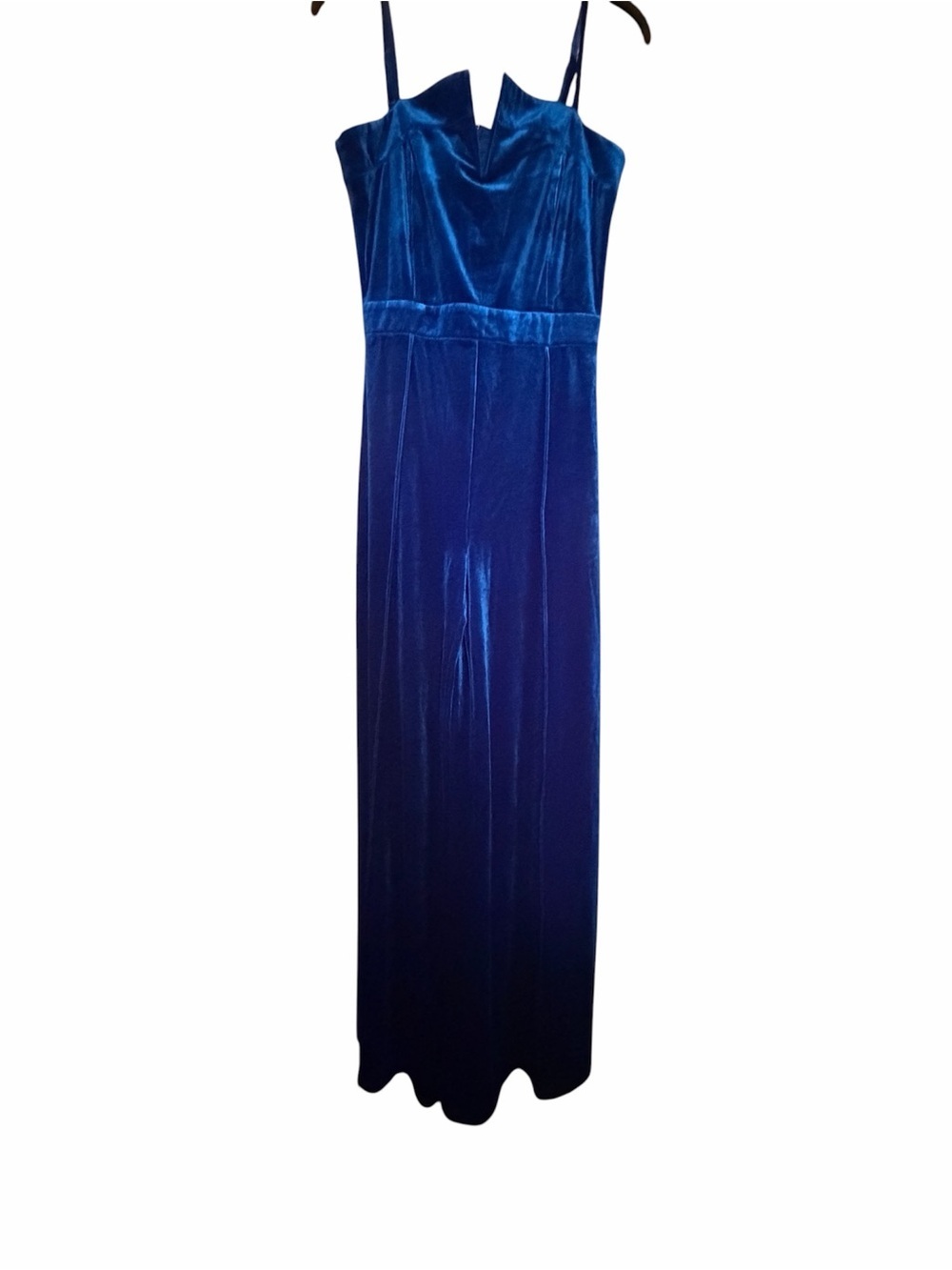 Velvet Wide-Leg Spaghetti-Strap Jumpsuit in Teal - Picture 2 of 11